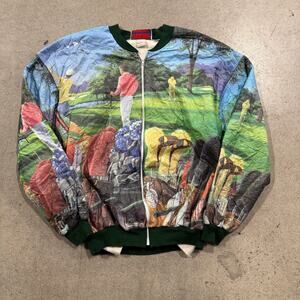 Vintage 80's Ty-Breakers Tyvek Zip Up Golfing Golf Scene Green Jacket Sz Large